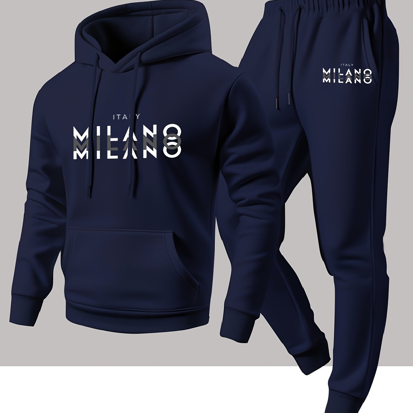 Fleece Hoodie Lined - Trendy Men's Italian Milan Letter Pattern