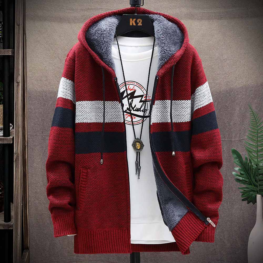 Men's Striped Sweater Coat Thi - Fleece Hoodie Lined review and price